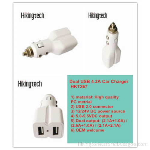 2014 New Arrival Dual USB 4.2A Car Charger, LED Indicator
